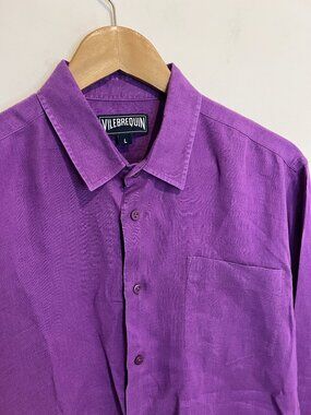 Vilebrequin France Purple 100% Linen Long-Sleeve Shirt LARGE L